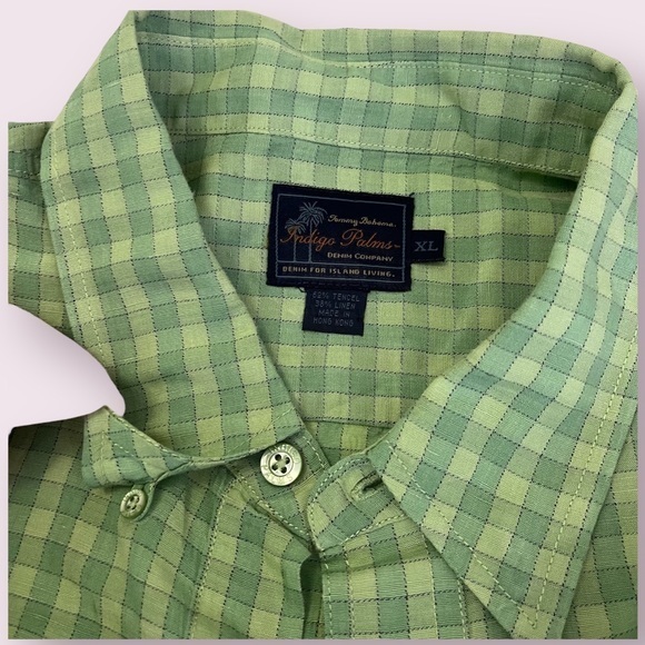 Indigo Palms‎ Tommy Bahama Linen Blend Green Checkered Short Sleeve Button Down - Picture 3 of 11